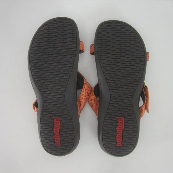 Orthoheel Womens 8 - 8.5 Orange Snakeskin Slip On Strappy Sandals Comfort Shoe - Picture 3 of 15